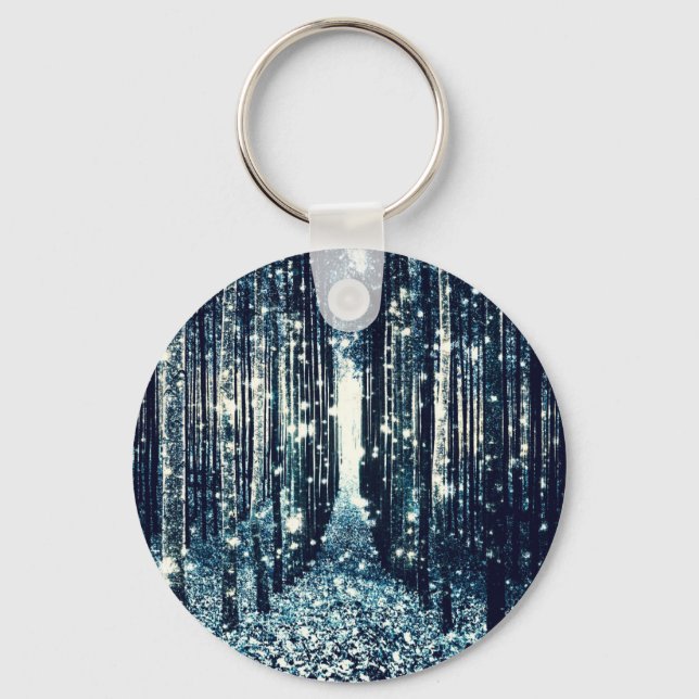 Magical Forest Teal Grey Elegance Key Ring (Front)