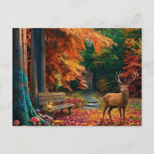 Magical Forest Trail Amidst Autumn Colors Artwork Holiday Postcard