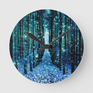 Magical Forest Turquoise Teal Round Clock