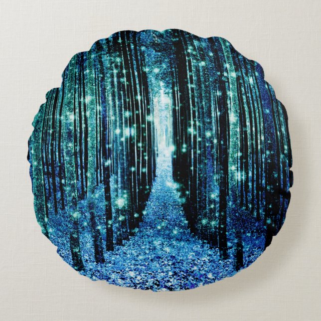 Magical Forest Turquoise Teal Round Cushion (Front)
