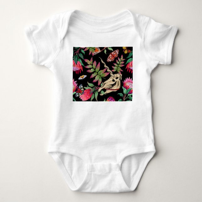 Magical Forest Unicorn Dark Pattern. Baby Bodysuit (Front)