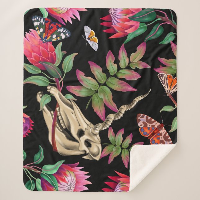 Magical Forest Unicorn Dark Pattern. Sherpa Blanket (Front)