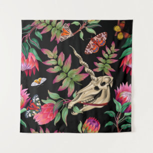 Magical Forest Unicorn Dark Pattern. Tapestry