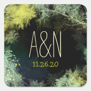 Magical Forest Wedding Monograms Square Sticker