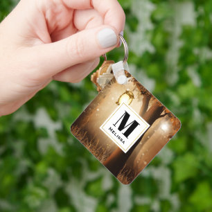 Magical Forest with Fairy Lights Monogram Key Ring