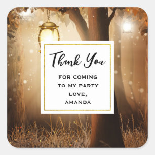 Magical Forest with Fairy Lights Party Thank You Square Sticker