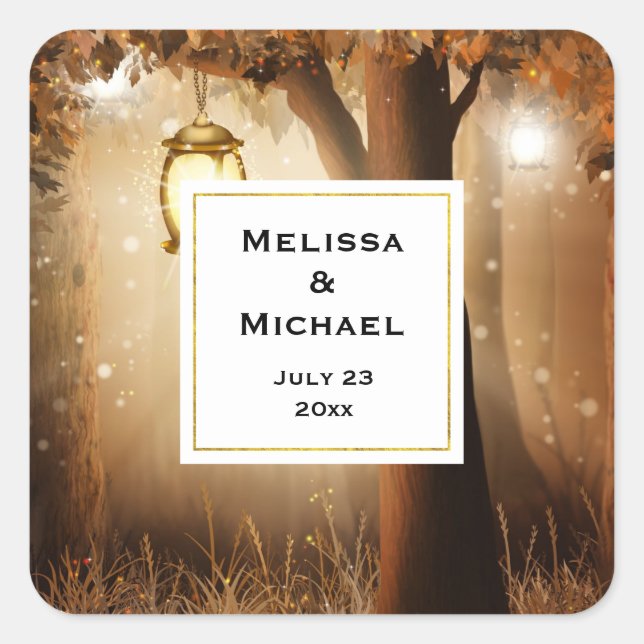 Magical Forest with Fairy Lights Wedding Square Sticker (Front)