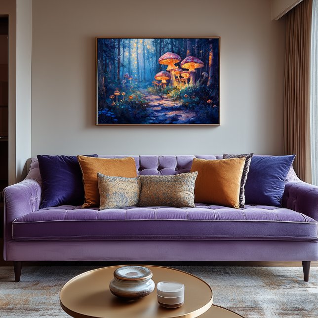 Magical Forest with Glowing Miushrooms Canvas Print (Mushrooms Artwork)