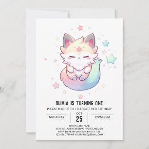 Magical Fox 1st Birthday Invitation