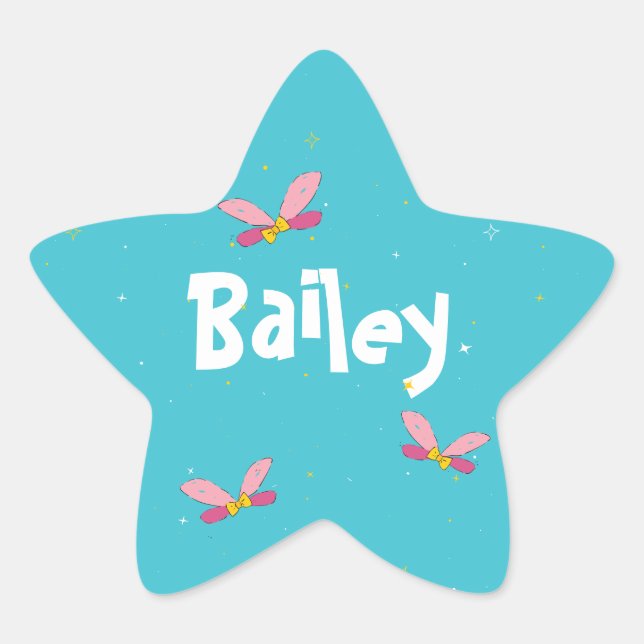 Magical Fun Fairy Wings and Sparkles Blue Star Sticker (Front)