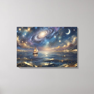 Magical Galaxy Sailboat Stretched Canvas - Dreamy Print