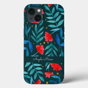 Magical garden - dark teal and red iPhone 13 case