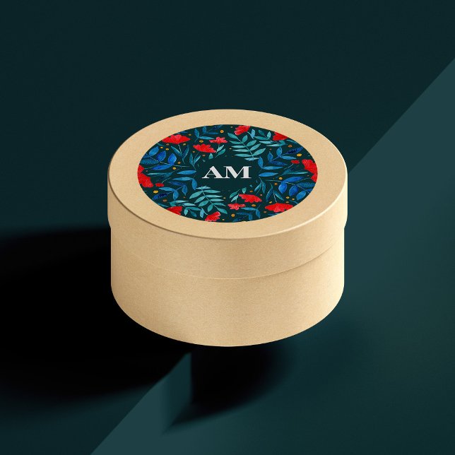 Magical garden - dark teal and red classic round sticker (Creator Uploaded)