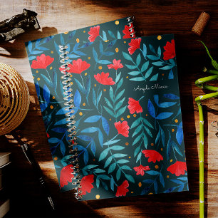 Magical garden - dark teal and red notebook