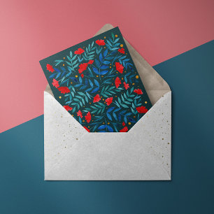 Magical garden - dark teal and red postcard