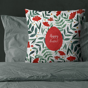 Magical garden flowers in red and green easter cushion