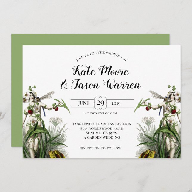 Magical Garden Green Burgundy Wedding Invitation (Front/Back)