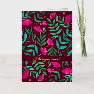Magical garden - magenta and green I love you mum Foil Holiday Card
