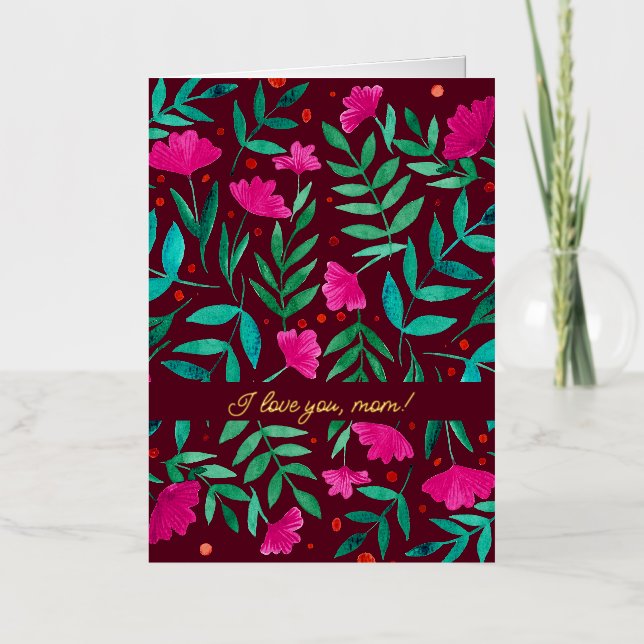 Magical garden - magenta and green I love you mum Foil Holiday Card (Front)