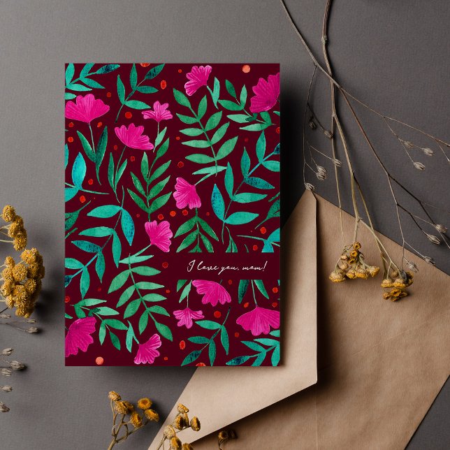 Magical garden - magenta and green I love you mum  Holiday Card (Creator Uploaded)