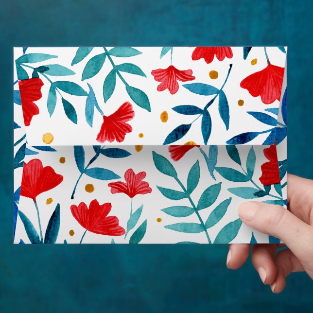Magical garden - red and turquoise envelope (Hand)