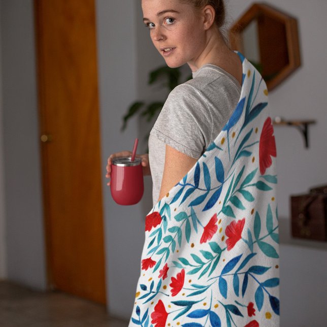 Magical garden - red and turquoise. fleece blanket (Creator Uploaded)