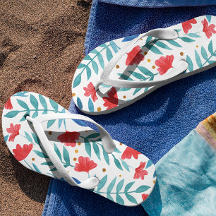 Magical garden - red and turquoise jandals