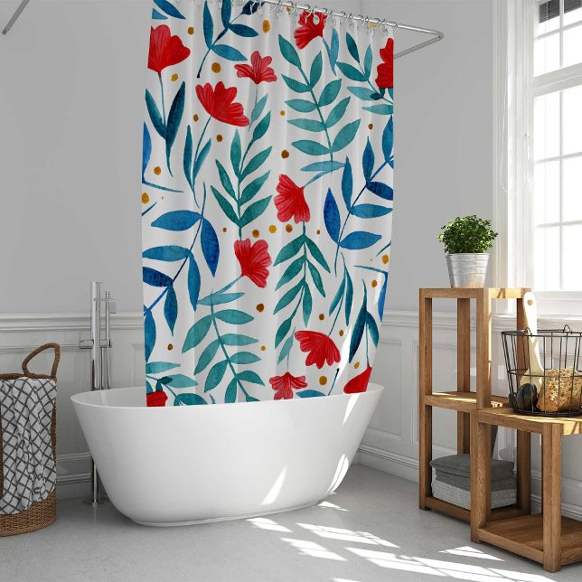 Magical garden - red and turquoise shower curtain (Creator Uploaded)