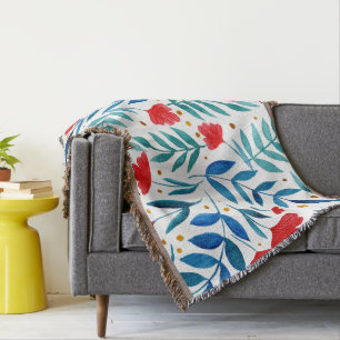 Magical garden - red and turquoise throw blanket