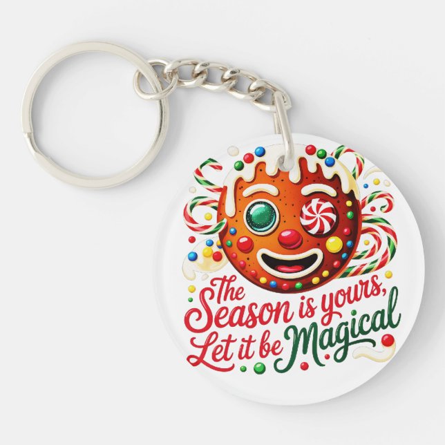 Magical Gingerbread Man Keychain: Cute Christmas  Key Ring (Front)