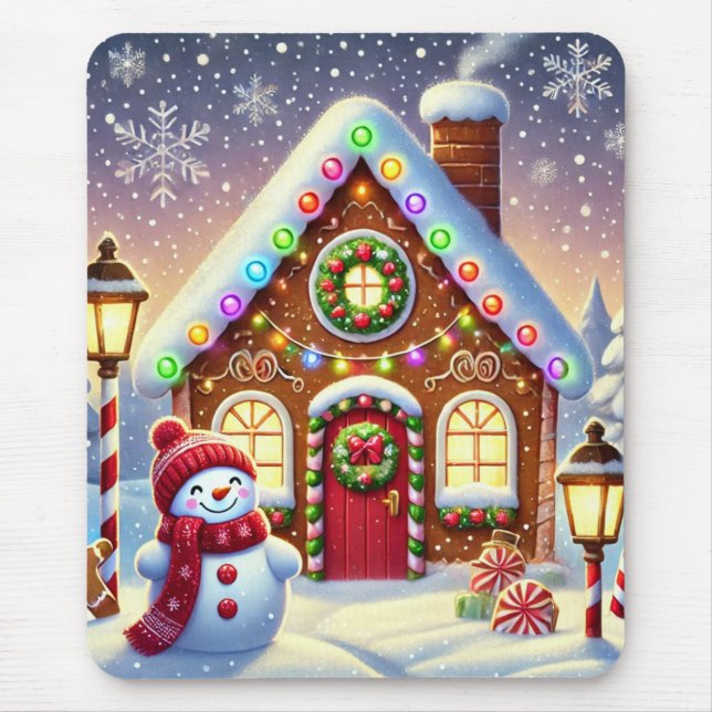 Magical Gingerbread Wonderland: Festive Snowman an Mouse Pad (Front)