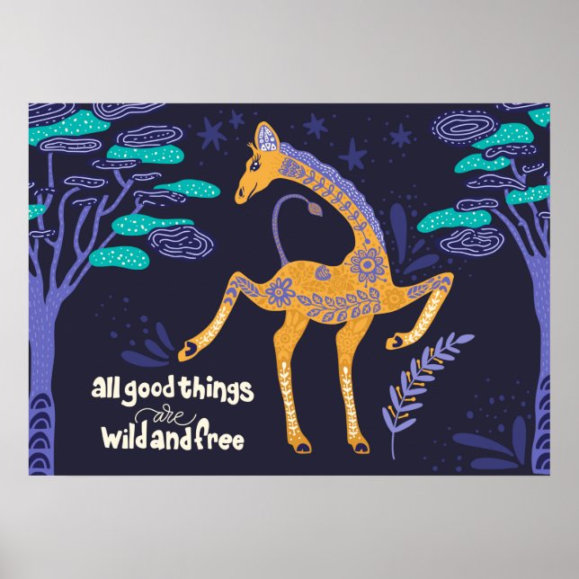 Magical Giraffe Folk Art Poster (Front)