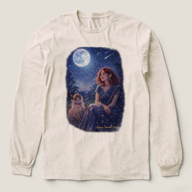 Magical Girl and Kitten - Starry Night Dream Cat Tri-Blend Shirt (Design Front)