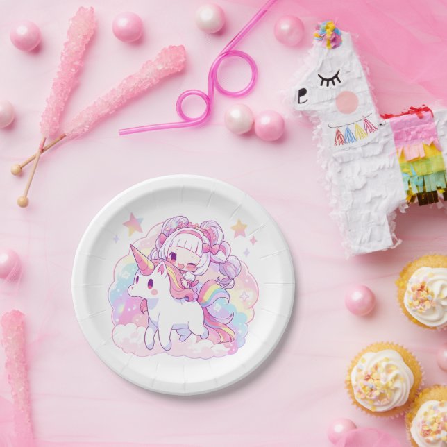 magical girl riding unicorn | Japanese Anime  Paper Plate (Party)