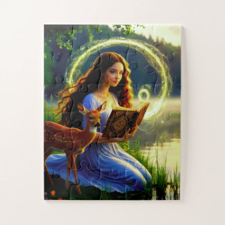 Magical Girl with Deer and Book Jigsaw Puzzle