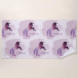 Magical girly pink and purple galaxy unicorn beach towel
