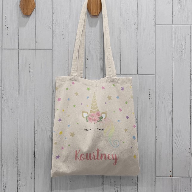 Magical Girly Unicorn & Stars Personalized Tote Bag (Creator Uploaded)