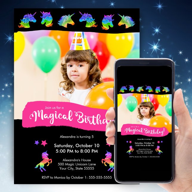 Magical Glitter Unicorn Photo Birthday Party Invitation (Creator Uploaded)