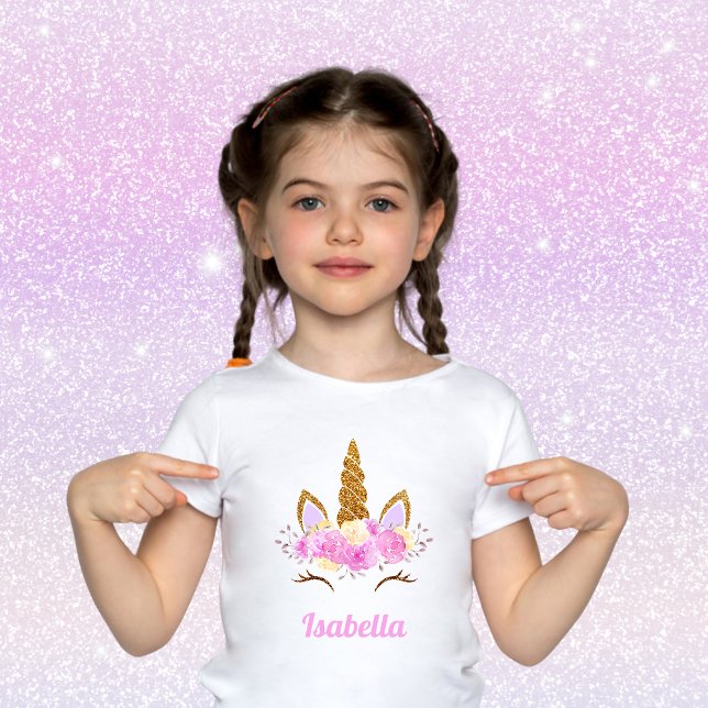 Magical Glittered Floral Unicorn Personalised  T-Shirt (Creator Uploaded)