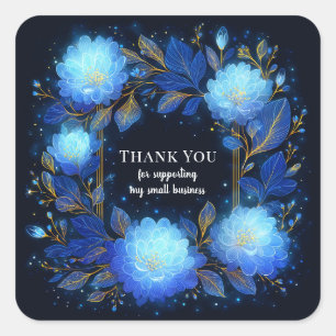 Magical Glowing Blue Floral Gold Sparkle Celestial Square Sticker