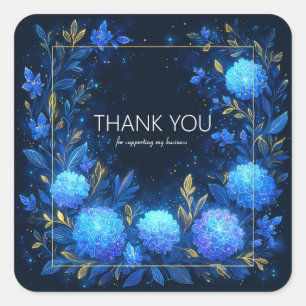 Magical Glowing Blue Floral Gold Sparkle Celestial Square Sticker