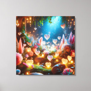 Magical Glowing Flowers Heart Garden Canvas Print