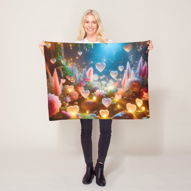 Magical Glowing Flowers Heart Garden  Fleece Blanket (In Situ)