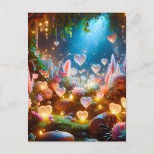 Magical Glowing Flowers Heart Garden Holiday Postcard