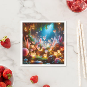 Magical Glowing Flowers Heart Garden  Napkin