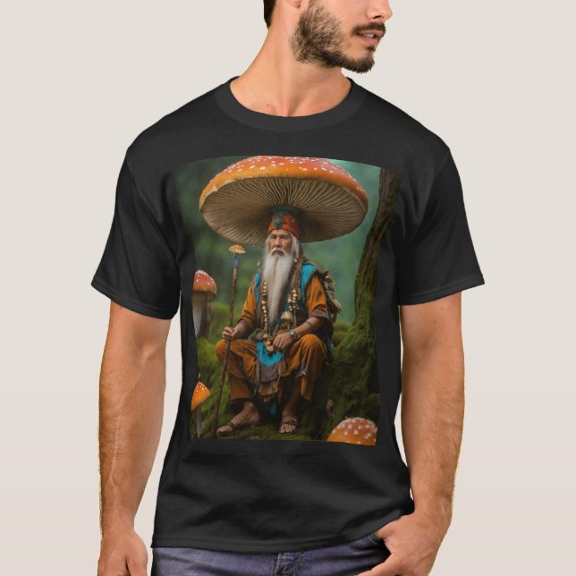 Magical Gnome on Mushroom – Fairy Tale Garden T-Sh T-Shirt (Front)