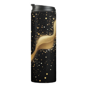 Magical Gold Dust Wave on Black Thermal Tumbler