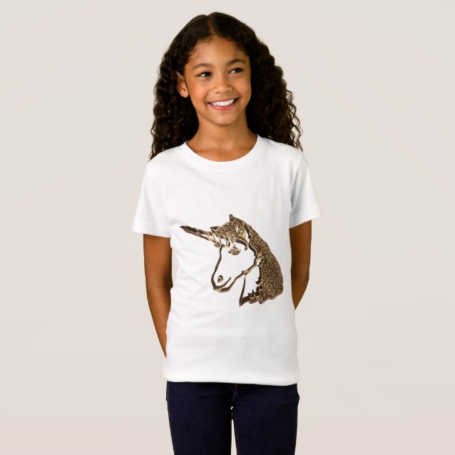 Magical Gold Look Unicorn Portrait T-Shirt (Front Full)