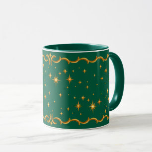 Magical Gold Twinkling Stars Emerald Green Mug