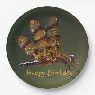 Magical Golden Dragonfly Birthday Paper Plate